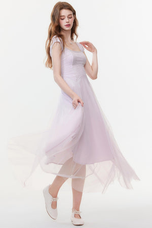 Lilac Square Neck Slim Dress