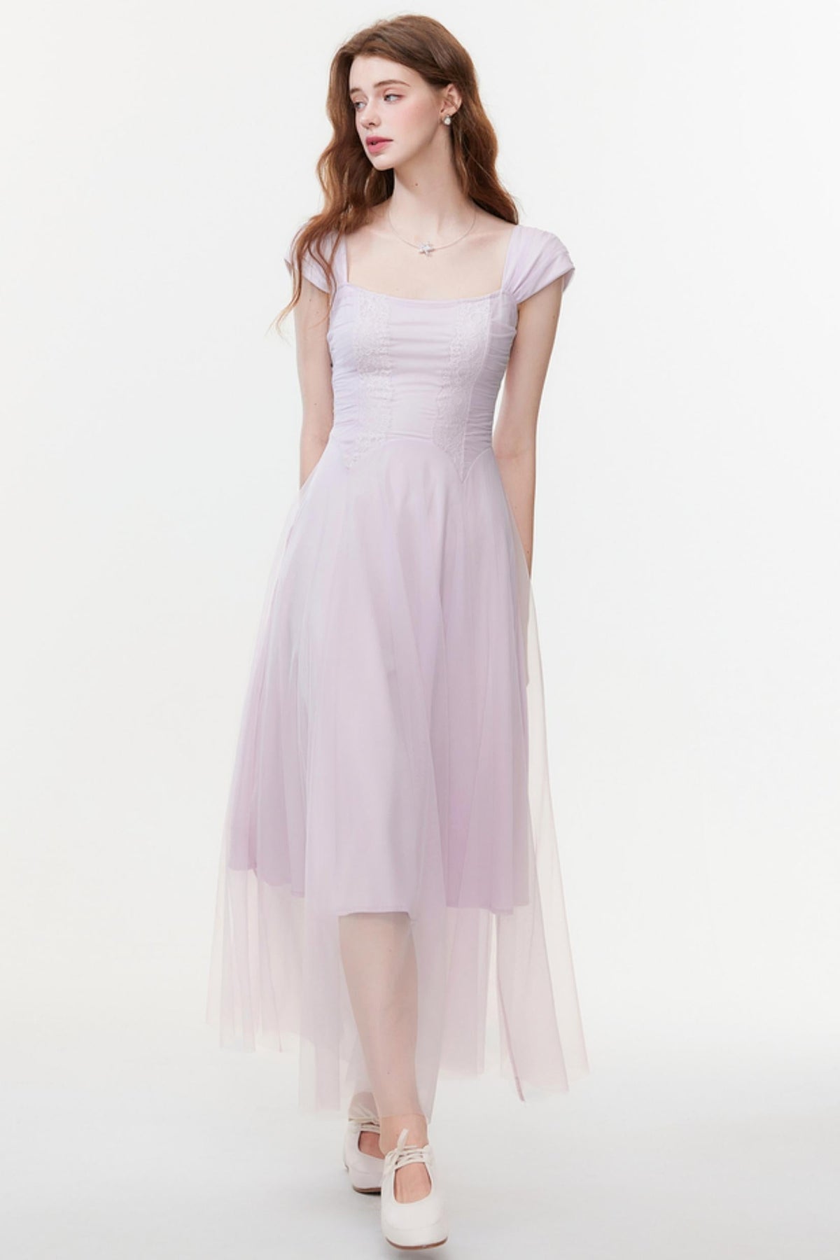 Lilac Square Neck Slim Dress