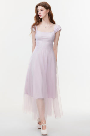 Lilac Square Neck Slim Dress