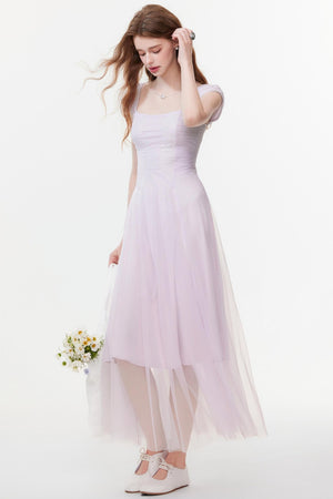 Lilac Square Neck Slim Dress