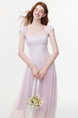 Lilac Square Neck Slim Dress