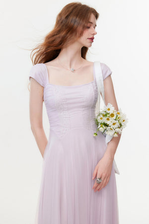Lilac Square Neck Slim Dress