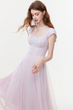Lilac Square Neck Slim Dress