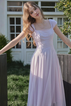 Lilac Square Neck Slim Dress