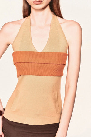 Linen Blend Halter Knit Top and Foldable Tube Top Set