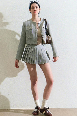 Linen Coat And Pleated Skirt Set-Up
