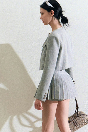 Linen Coat And Pleated Skirt Set-Up