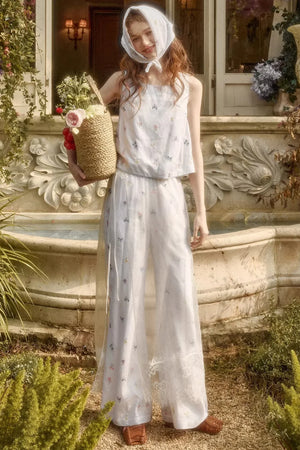 Linen Embroidered Blouse Set-Up