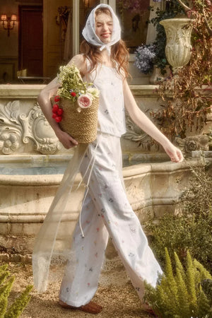 Linen Embroidered Blouse Set-Up