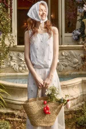 Linen Embroidered Blouse Set-Up