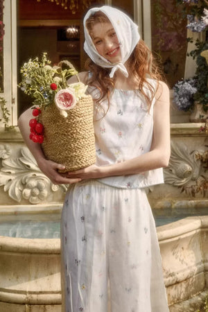 Linen Embroidered Blouse Set-Up