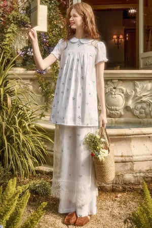 Linen Embroidered Blouse Set-Up