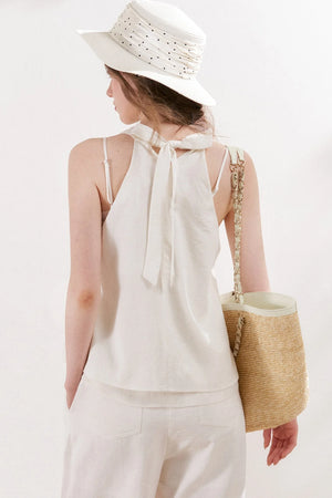 Linen Halter Tie Vest and Straight Leg Pants Set-Up