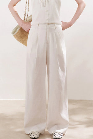 Linen Halter Tie Vest and Straight Leg Pants Set-Up