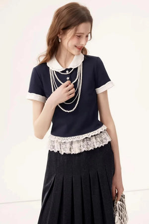 Linen Lace A-Line Skirt