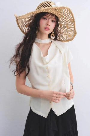 Linen Ribbon Lace Top