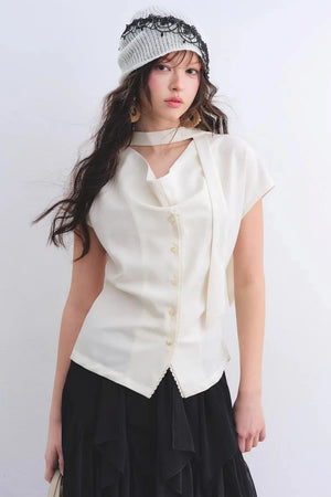 Linen Ribbon Lace Top