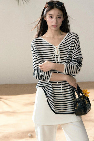 Linen Striped Tie-Up Top