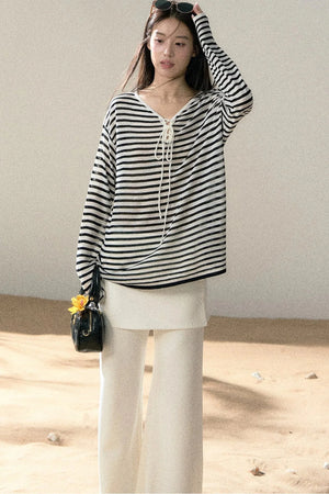Linen Striped Tie-Up Top
