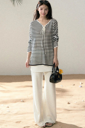 Linen Striped Tie-Up Top