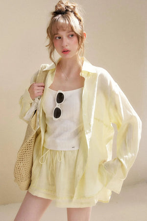 Linen Tencel Beaded Blouse Set-Up