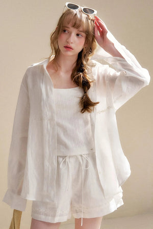 Linen Tencel Beaded Blouse Set-Up