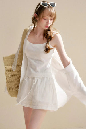 Linen Tencel Beaded Blouse Set-Up