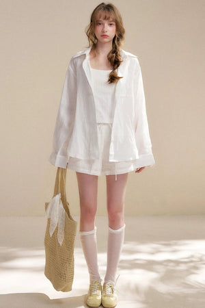 Linen Tencel Beaded Blouse Set-Up