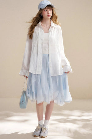 Linen Tencel Beaded Blouse Set-Up