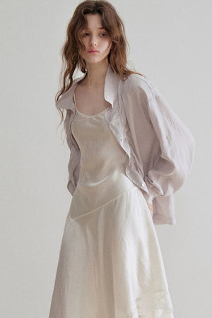 Linen Tencel Pleated Blouse