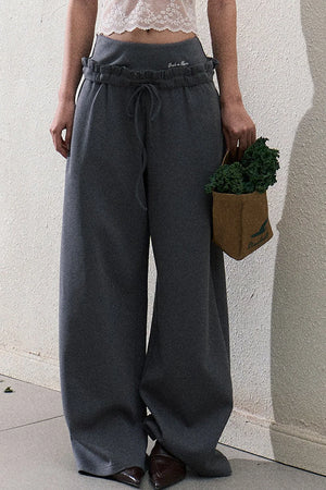 Liquid Cotton Ruffle Wide-Leg Pants