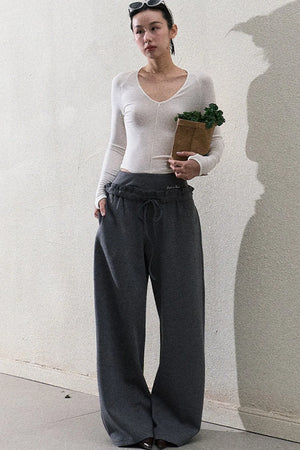 Liquid Cotton Ruffle Wide-Leg Pants