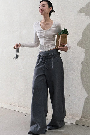 Liquid Cotton Ruffle Wide-Leg Pants
