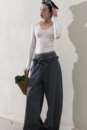 Liquid Cotton Ruffle Wide-Leg Pants