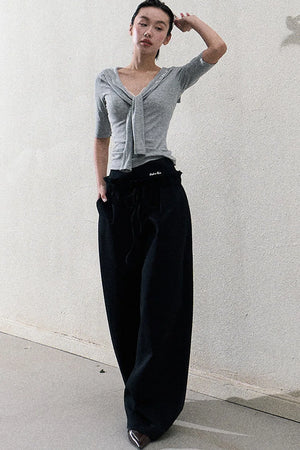 Liquid Cotton Ruffle Wide-Leg Pants