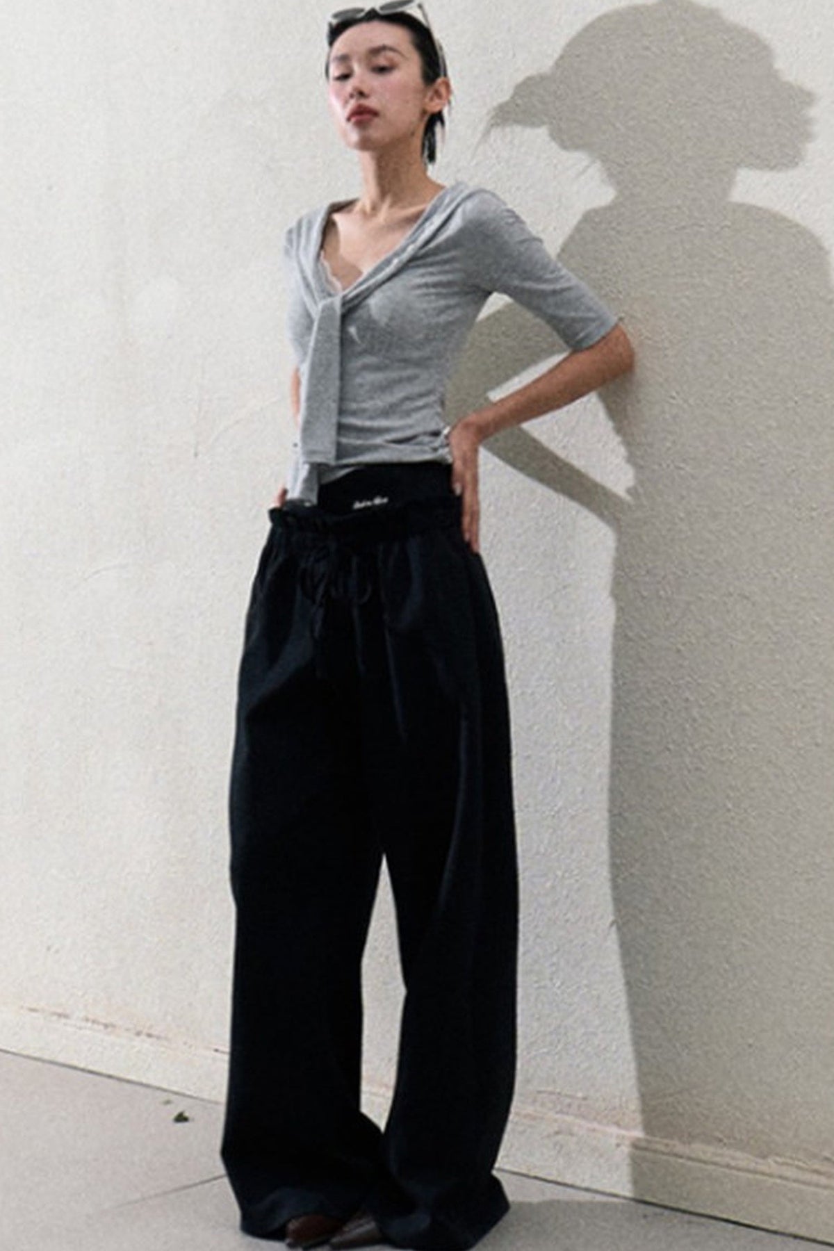 Liquid Cotton Ruffle Wide-Leg Pants