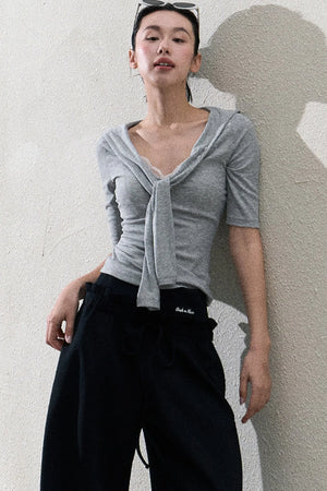 Liquid Cotton Ruffle Wide-Leg Pants