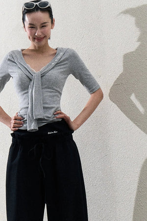 Liquid Cotton Ruffle Wide-Leg Pants
