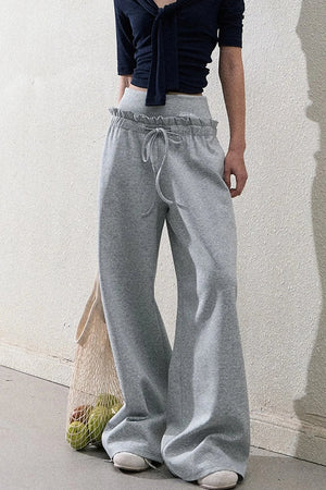 Liquid Cotton Ruffle Wide-Leg Pants