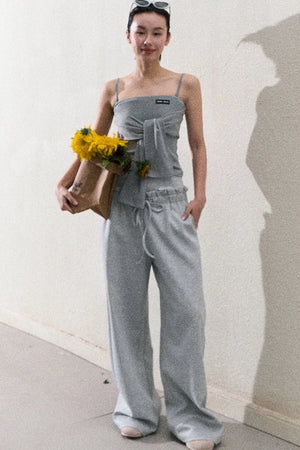 Liquid Cotton Ruffle Wide-Leg Pants