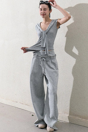 Liquid Cotton Ruffle Wide-Leg Pants
