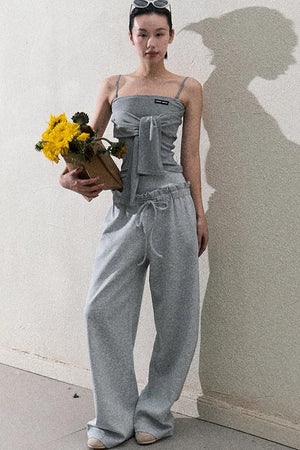 Liquid Cotton Ruffle Wide-Leg Pants