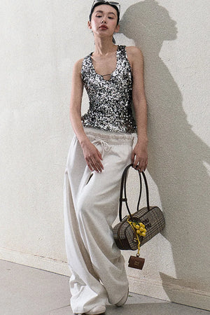 Liquid Cotton Ruffle Wide-Leg Pants
