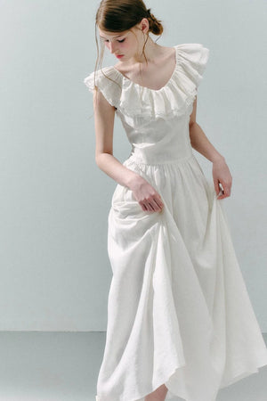 Long Green Linen Blend Dress