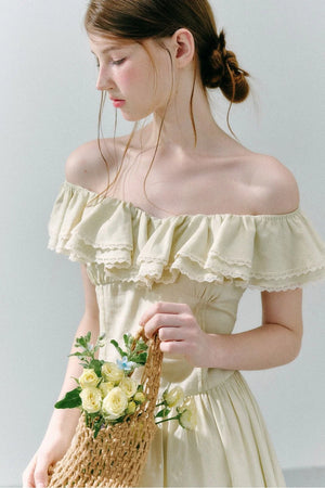 Long Green Linen Blend Dress