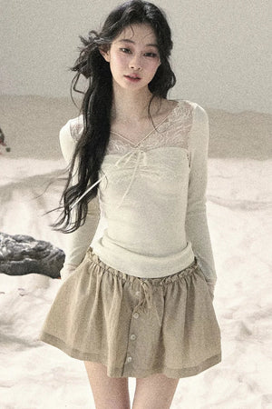 Long Sleeve Lace V-Neck Top