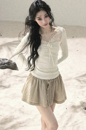 Long Sleeve Lace V-Neck Top