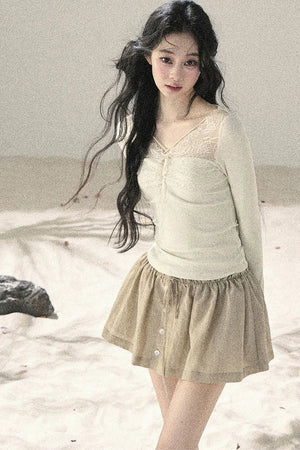 Long Sleeve Lace V-Neck Top