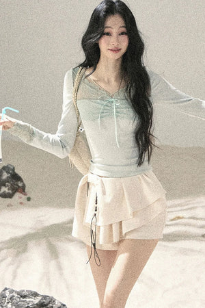 Long Sleeve Lace V-Neck Top