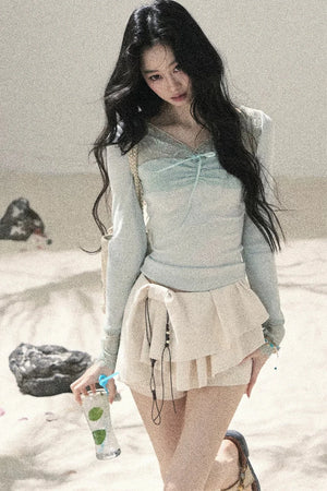 Long Sleeve Lace V-Neck Top